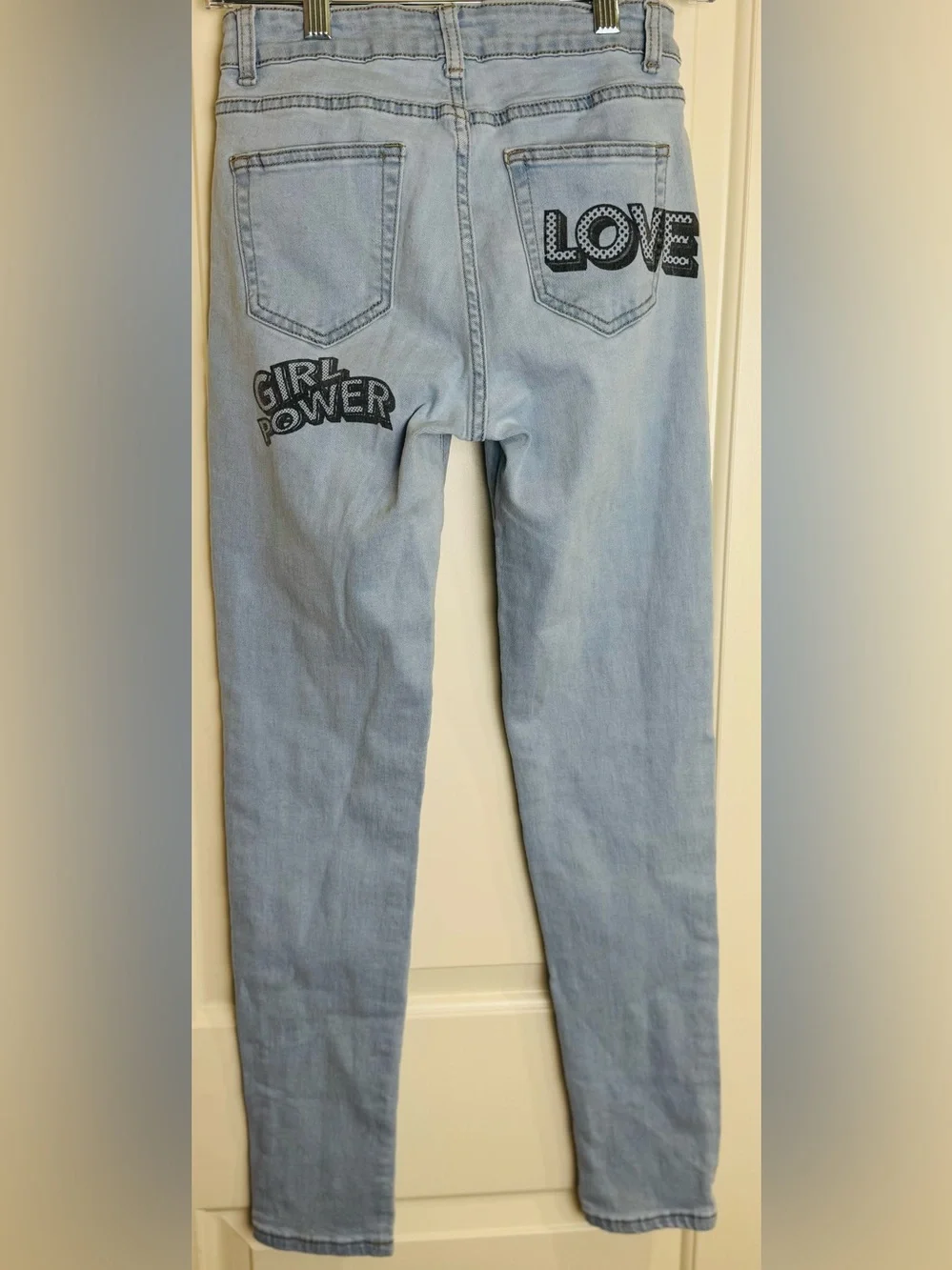 Blue Topic Girl Power Comic Graphic Skinny Jeans Juniors 3/4 Y2K